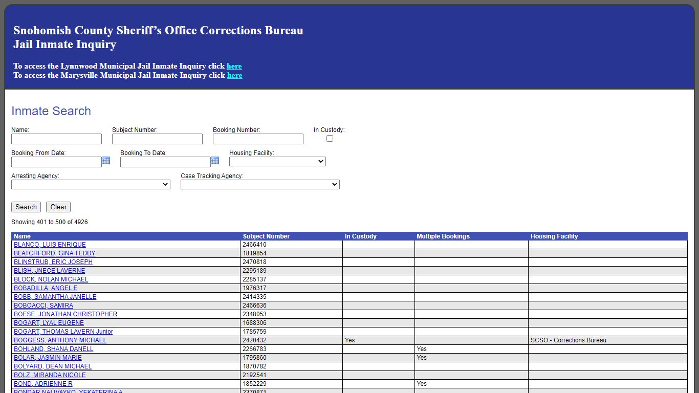 Inmate Search - Snohomish County, Washington - Jail Register