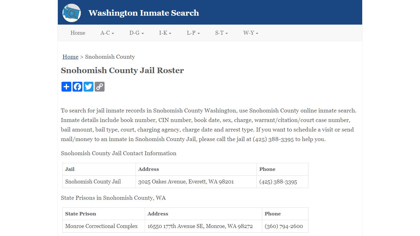 Snohomish County Jail Roster - Washington Inmate Search